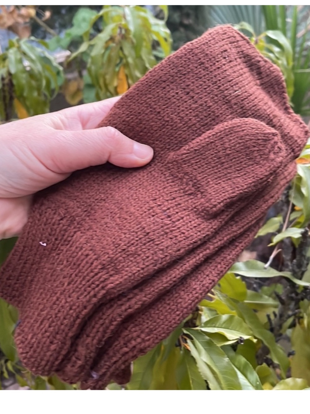 Brown Hand Knit Wool Mittens